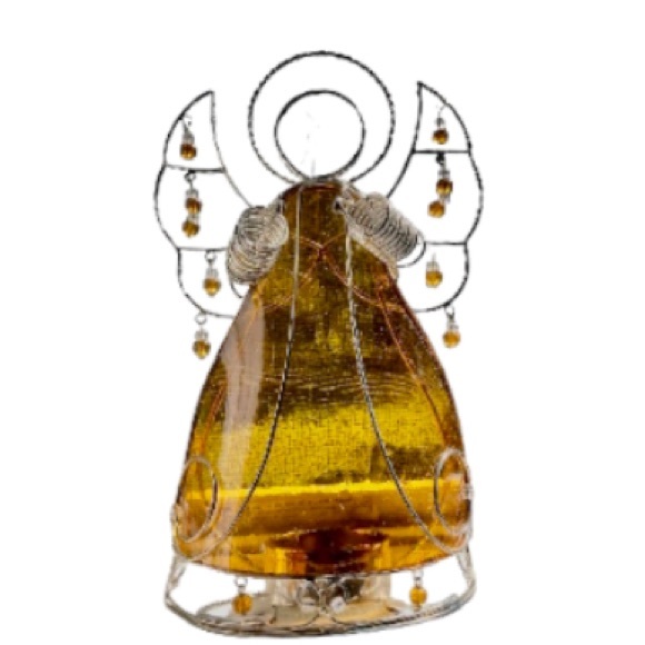 BED BATH and BEYOND Vintage Tealight Candle Stained Glass Angel Amber 7.5 inches - Picture 1 of 11